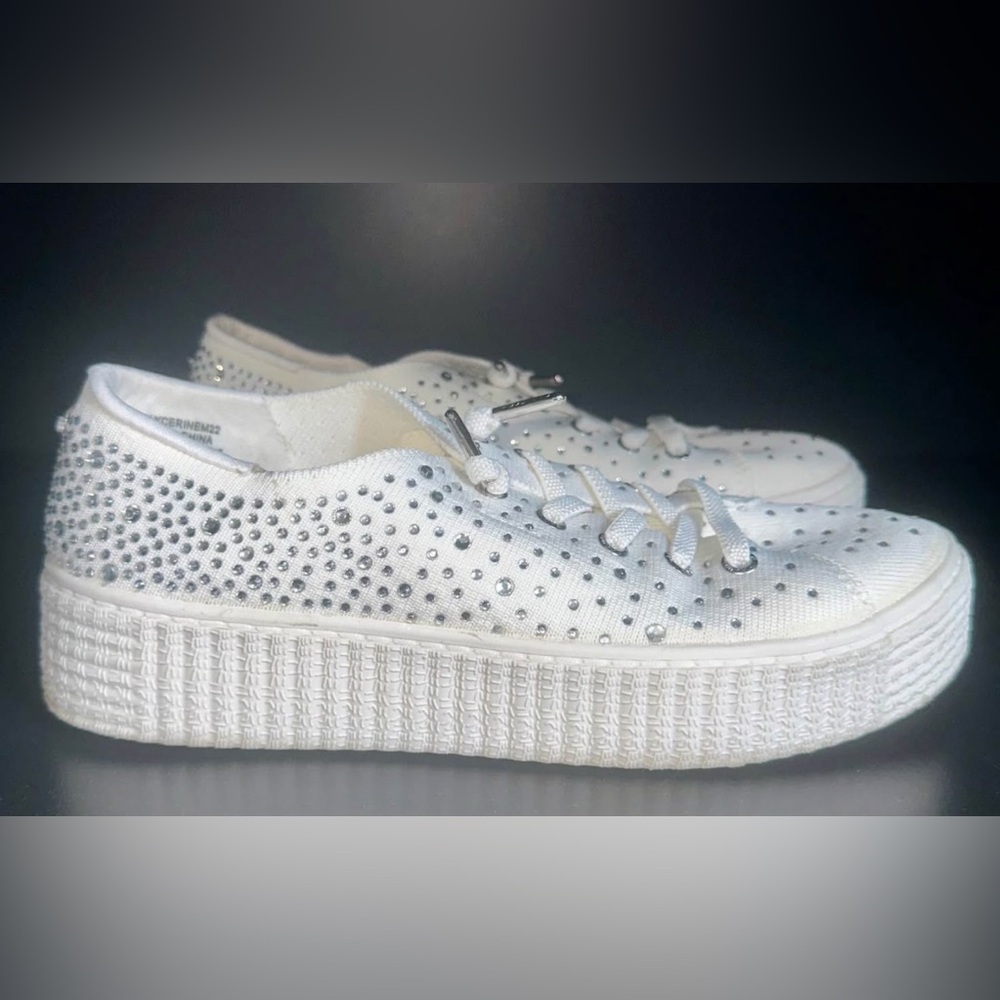 Madden NYC: White and Strass Platform Sneakers